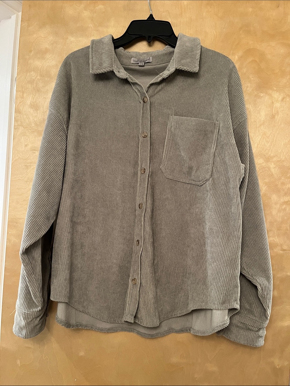 Wishlist Corduroy Button-Down Shirt Jacket in Light Sage